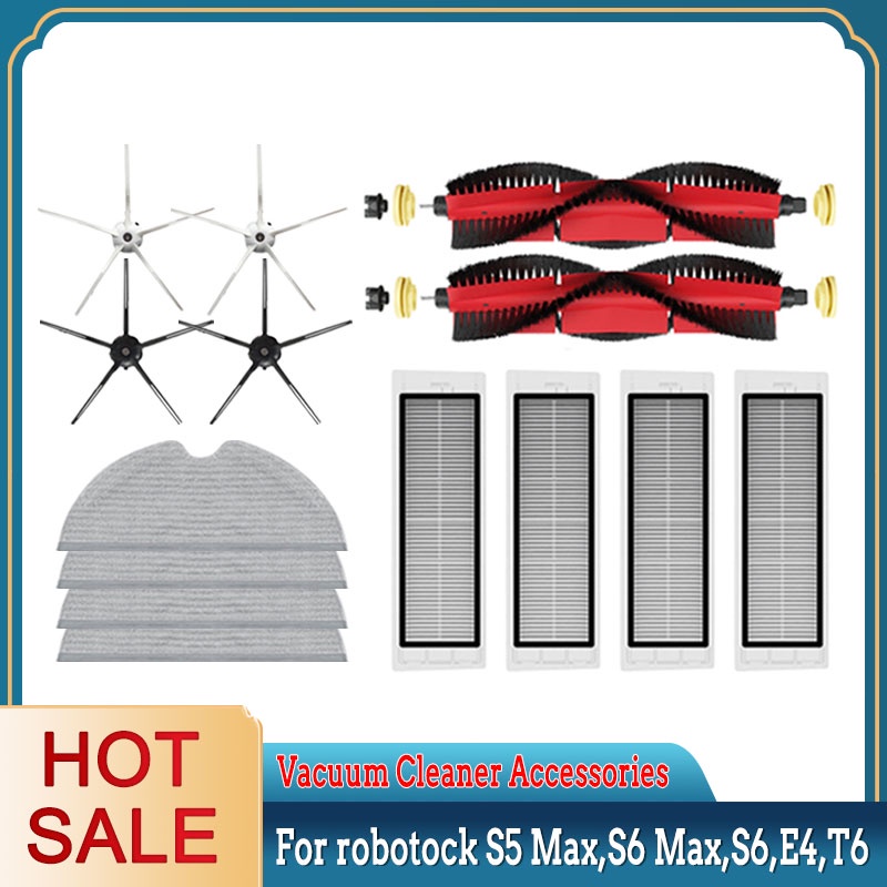 Roborock S5 Max S6 S6 Max Pure E4 5 T6 T4 อุปกรณ์เสริม Hepa กรองแปรงหลักแปรงด้านข้าง Mop ผ้าอะไหล่