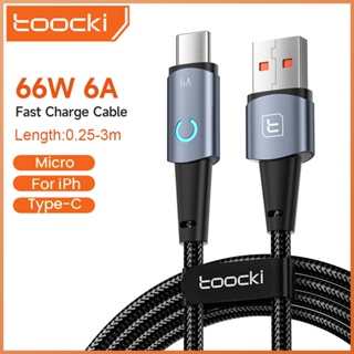 Toocki 66W 6A สาย USB Type C พร้อมไฟ LED ชาร์จด่วน สายข้อมูลไมโคร 2.4A สายชาร์จ USB-L