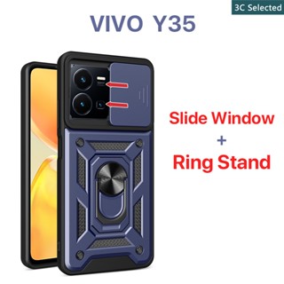 เคส VIVO Y35 Y33T Y33s Y22s Y22 Y21T Y21 Y20sG Y20s Y20 Y15s Y01A Y01 หน้าต่างบานเลื่อน การป้องกันกล้อง ขาตั้งแหวนโลหะ เคสแข็ง เคส VIVO Y35 เคส VIVO Y22s เคส VIVO Y01A เคส VIVO Y15s เคส VIVO Y20sG เคส