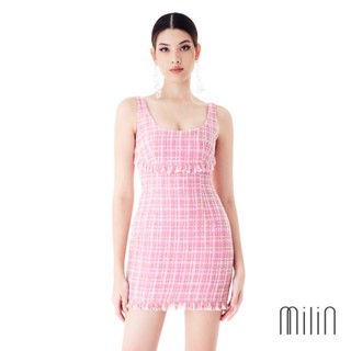 [MILIN] Bora Bora Dress Checked tweed scoop neckline fitted mini dress เดรสสั้นผ้าทวีต ลายตาราง คอลึก ทรงเข้ารูป