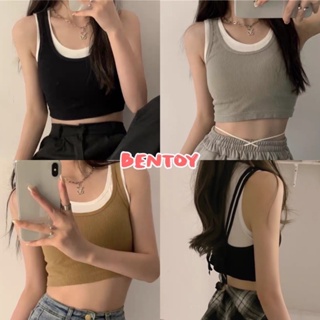 Bentoy(bratop648)เสื้อกล้ามไหมพรมเสริมฟองน้ำ แต่งสองชั้น รัดรูป สไตล์เกาหลี