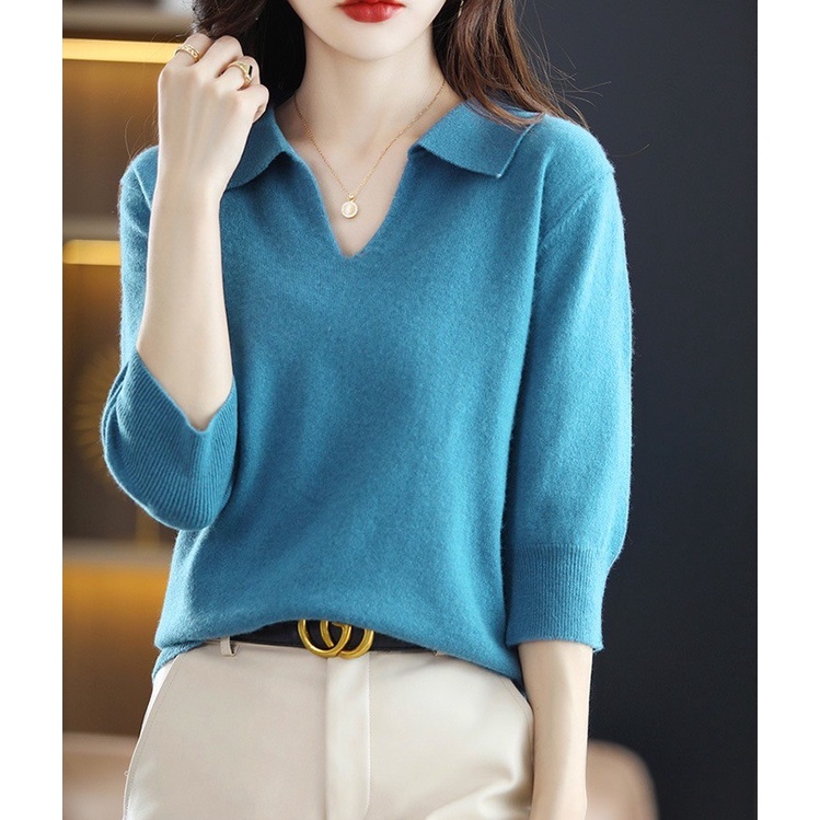 B38 เสื้อคอปก แขน 5 ส่วน เนื้อผ้านิ่ม งานสั่งตัด ใส่สบาย ยืดเยอะ