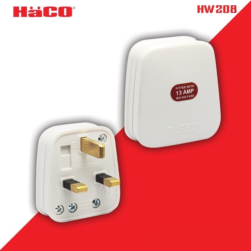 HACO ปลั๊กตัวผู้ 3 ขาแบน (British type) พร้อมฟิวส์ รุ่น HW208