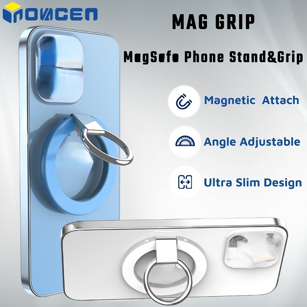 Inovagen MAG Grip ขาตั้งโทรศัพท์ แบบแม่เหล็ก และที่จับโทรศัพท์ อลูมิเนียม พับได้ ปรับได้ พร้อมสติกเกอร์แหวนโลหะฟรี