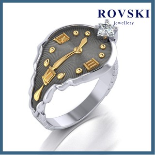 Rovski แฟชั่นเกาหลี พร้อมส่ง เครื่องประดับ ชุบทอง เงินสเตอร์ลิง บุคลิกภาพ นาฬิกาสร้างสรรค์ ฝังพลอยเทียม แหวน สําหรับผู้ชาย และผู้หญิง