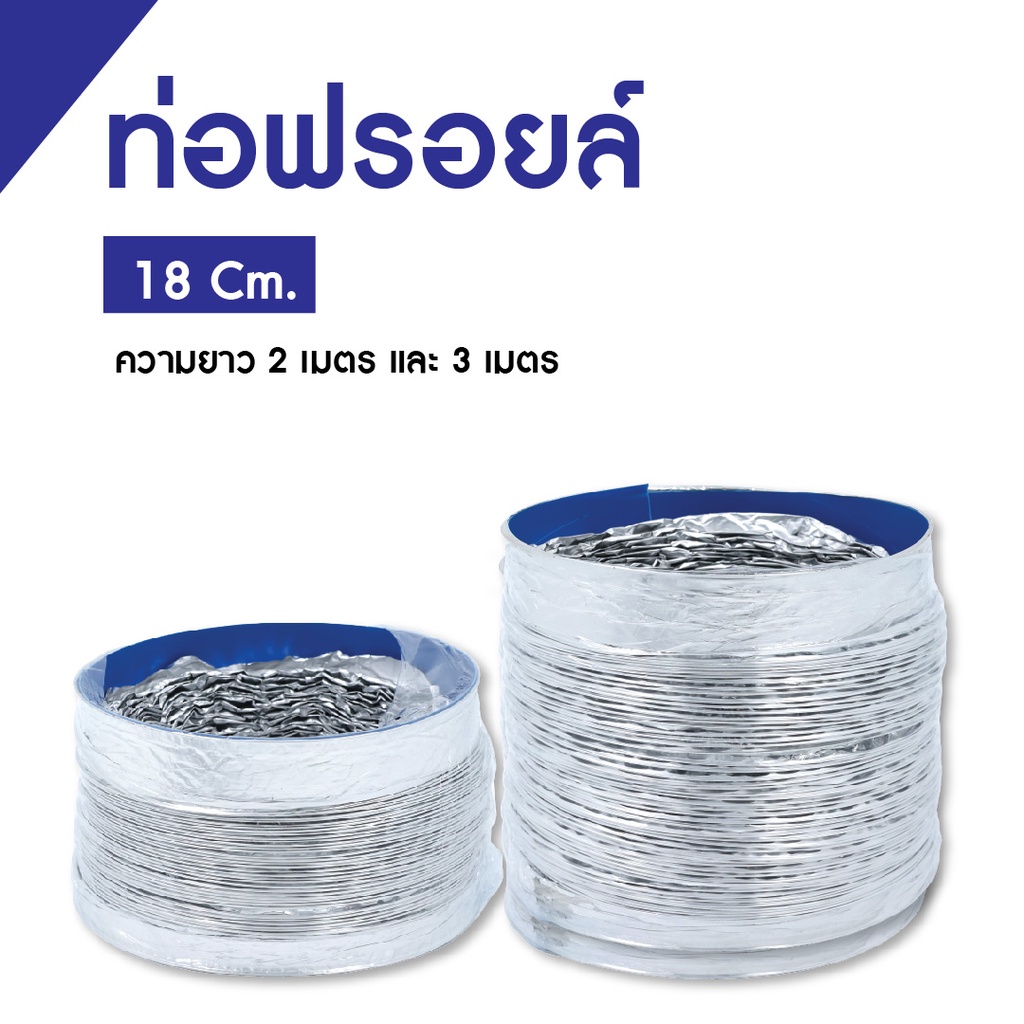 ท่อฟอยล์ ท่อฟอย ขนาด 18 cm (180mm.)ยาว 2,3 เมตร ท่อดูดควัน ท่อปล่อยควัน ท่อลมระบายอากาศ
