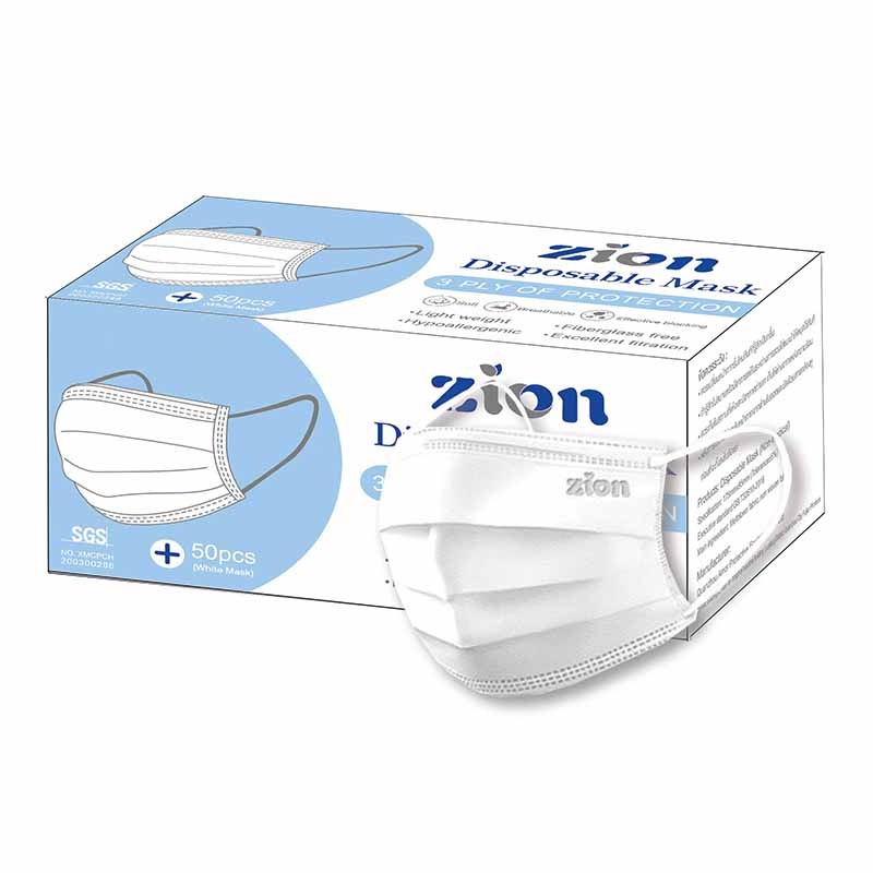 แมส Zion สีขาว กล่อง 50 ชิ้น หนา 3 ชั้น