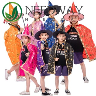 Needway ชุดเสื้อคลุมฮาโลวีน แสดงหมวกแม่มดที่น่ากลัว สําหรับเด็กผู้ชาย และเด็กผู้หญิง