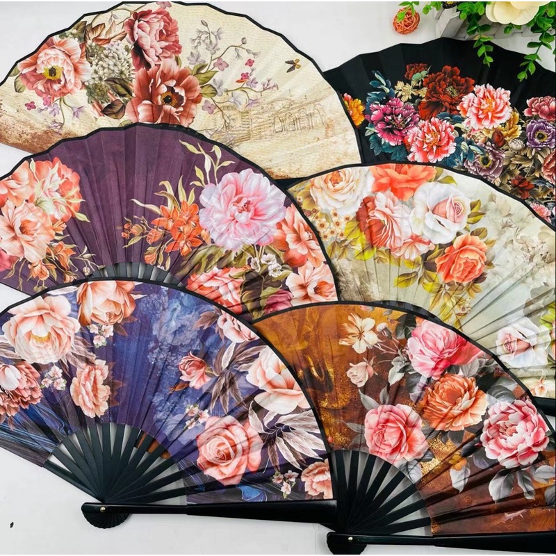 พัดสวย 10 นิ้ว พัดลมแรง  ศิลปะภาพ พัดวินเทจ  พัดดอกไม้