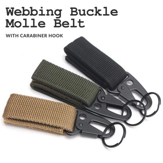 สายคาราบิเนอร์คล้องอุปกรณ์  เข็มขัดผ้าไนล่อนพร้อมพวงกุญแจ Carabiner Hook Webbing Buckle Nylon Molle Belt