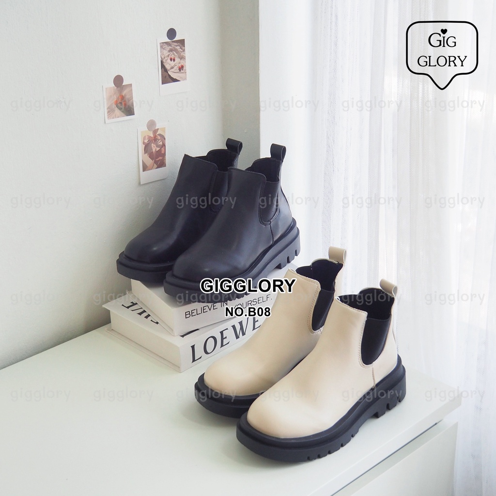 พร้อมส่ง รองเท้าบูทแบบสวม บูทสั้น สไตล์เกาหลี (No.B08)