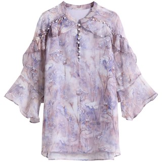 เสื้อเชิ้ต ผ้าชีฟอง แต่งระบาย สไตล์ฝรั่งเศส สําหรับผู้หญิง