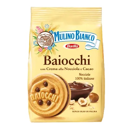 Mulino Bianco Baiocchi Cookie Hazelnut and Cocoa Cream Barilla 200 G.