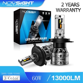 Novsight N61T H4 หลอดไฟหน้ารถ LED ไฟตัดหมอก 3000K/4500K/6500K ไฟ 3 สี 13000LM 60W Mini ขนาด Plug and Play