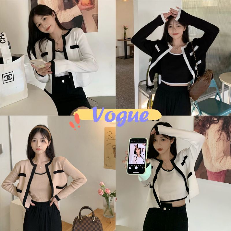 Vogue​ ​พร้อมส่ง​ ​เซ็ท เสื้อกล้าม+เสื้อคลุมไหมพรม ผ้านิ่มใส่สบายมากมี3สีน่ารัก (3030+3031-C/3031+3030-1)