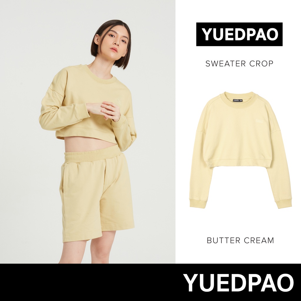 Yuedpao ยอดขาย No.1 รับประกันไม่ย้วย 2 ปี sweater เสื้อยืดเปล่า เสื้อยืดสีพื้น เสื้อยืดSweater crop สี Butter cream