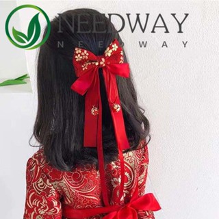 NEEDWAY Chinese New Year Hairpins Princess Girls Hair Accessories Bowknot Headdress Plush Hair Grip Bow Hair Hoop