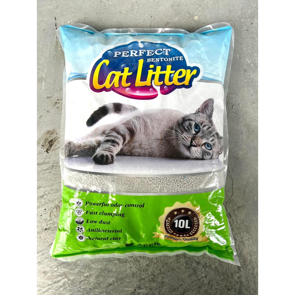 ทรายแมวเบนโทไนท์ 10 ลิตร (8 กิโลกรัม)  Perfect bentonite cat litter 10 L  กลิ่นแอปเปิ้ล/กาแฟ/เลม่อน