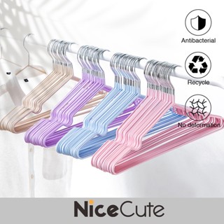 Nice Cute ♔ ไม้แขวนผ้า สแตนเลส เคลือบ PVC กันลื่น สีพาสเทล แพค 10ชิ้น สินค้าพร้อมส่ง♔