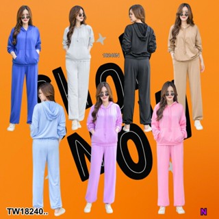 ME18240 Set #สาวอวบ เซท 2 ชิ้น เสื้อแขนยาว มีฮูด พร้อมกางเกงขายาว จั้มปลายขา เนื้อผ้าเกล็ดปลา เนื้อดี นุ่ม ใส่สบาย งานเซ