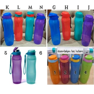 Tupperware Eco ขวดน้ําแฟชั่น แบบบาง 1 ลิตร 1 ลิตร พร้อมสายคล้อง สีดํา ปลอด BPA