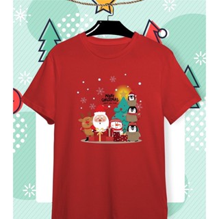 เสื้อยืดลายปีใหม่ เสื้อคริสมาสต์ Happy New Year &amp; Merry Christmas ลายน่ารักๆ ผ้า Cotton ใส่สบาย สีสันสดใสS-5XL