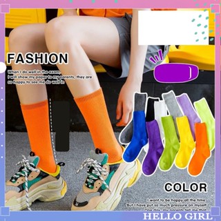 Socks Female Middle Tube Ins Tide Candy Color Pile Socks Four Seasons Cotton Socks Double Needle Japanese Long Tube Hello Girl Jewelry