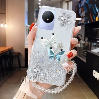 เคสโทรศัพท์มือถือ วีโว่ VIVO V25 Pro V25e Y02 Y02S Y16 Y22 Y22S Y30 Y35 Y55 Y55+ Y75 Y77 5G 4G Phone Case Cute Two Flying Butterfly Decorated Smartphone Casing With Strap Glitter Gel Sequins Cover