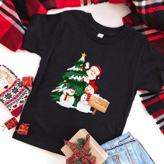 เสื้อยืด พิมพ์ลาย Merry Christmas Tree Crew น่ารัก สีดํา ของขวัญคริสต์มาส สําหรับเด็กผู้ชาย และเด็กผู้หญิง