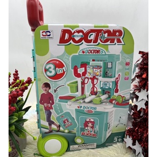 🌈ของเล่น ของเล่นเด็ก ชุดคุณหมอ กระเป๋าคุณหมอ Doctor set กระเป๋าล้อลากคุณหมอ อุปกรณ์หมอ เคาว์เตอร์หมอ โต๊ะหมอ no.008-955C