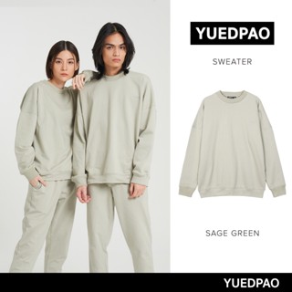 Yuedpao ยอดขาย No.1 รับประกันไม่ย้วย 2 ปี sweater  เสื้อยืดเปล่า เสื้อยืดสีพื้น เสื้อยืด Sweater Sage green