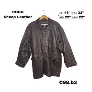 ROBO sheep leather jacket size M Vintageเสื้อแจ็คเก็ตหนังแกะแท้ๆ วินเทจบุชั้นในกันหนาวได้เป็นอย่างดี อก 46 ยาว 33 C98.b3