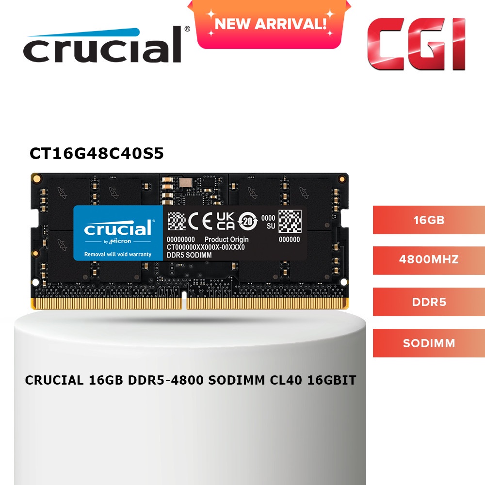 Crucial DDR5-4800 Unbuffered SODIMM (16GB) CT16G48C40S5