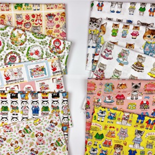 ผ้าฝ้าย พิมพ์ลายการ์ตูนแมว สําหรับเย็บผ้า ผ้าห่ม DIY