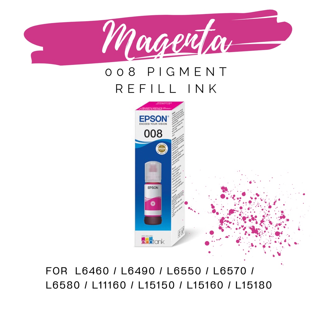 หมึก Epson 008 M สีชมพู C13T06G300 หมึกแท้กันน้ำ for L6460/L6490/L6550/L6570/L6580/L11160/L15150/L15