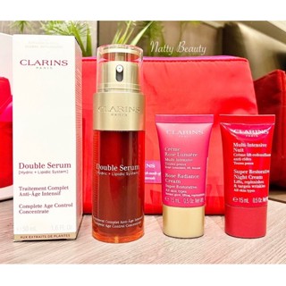 🔥แท้💯%🔥ฉลากไทย ผลิต3/65 (แยกขายจากเซท) Clarins Double Serum and Super Restorative Holiday Collection Set (3Items+Bag)​