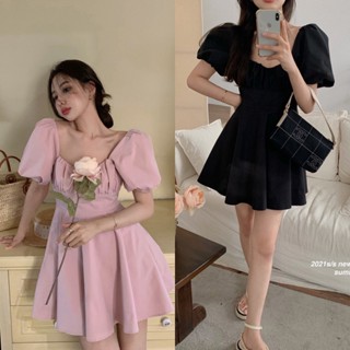 พร้อมส่ง 🧃⛱ Sweety dress เดรสคอเหลี่ยมแขนสั้นสีหวานๆ (35481)