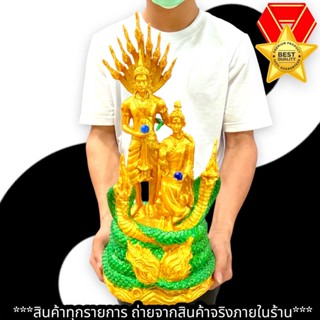 ปู่ศรีสุทโธ ย่าปทุมมา แต่งสีตัวทองพญานาคเกล็ดเขียว ขนาด 9 นิ้วองยืนสูง บูชาเสริมด้านโชคลาภวาสนาต่างๆ