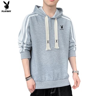 Playboy เสื้อกันหนาวลําลอง มีฮู้ด สีพื้น เข้ากับทุกการแต่งกาย สําหรับผู้ชาย