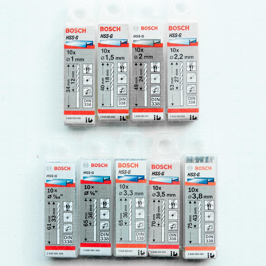 ดอกเจาะเหล็ก BOSCH HSS-G ขนาด 1mm.-3.8mm. (ยกกล่อง 10 ชิ้น)