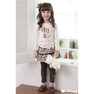 LTPG-009 ชุดเซ็ทเด็กผู้หญิงแขนยาวขายาว สีขาวลายเสือ Size-120 (5-6Y)