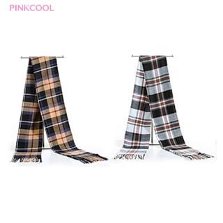 Pinkcool ผ้าพันคอลําลอง แบบนิ่ม ลายสก๊อต ให้ความอบอุ่น แฟชั่นฤดูหนาว สไตล์นักธุรกิจ สําหรับผู้ชาย