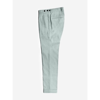 [JBB*] MINT GREEN LINEN COTTON PLEATED TROUSERS WITH EXTENDED WAISTBAND เจบีบี กางเกงขายาว กางเกงขายาวสองจีบ ผสมลินิน