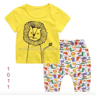 STPB-1011 ชุดเซ็ทเด็กผู้ชายแขนสั้นขาสั้น สีเหลือง ลายสิงโต Size-130 (6-7Y)