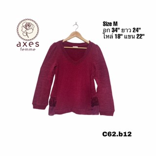 Axes femme size M red wine เสื้อแบรนด์เจ้าหญิงลูกไม้คอ ชายเสื้อสีไวน์แดง อก 34 ยาว 24 C62.b12