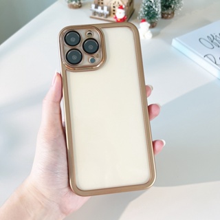 สต๊อคไทย พร้อมส่ง #เคสไอโฟน แบบยางนิ่ม ตรงเลนส์มีกระจกคลุม iphone 11-14promax 🌷เคสคลุมเลนส์ขอบเมทาลิคทอง