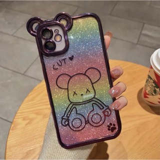 เคส TPUหมีกากเพชรลายรุ้งสีม่วง Y11 Y12 Y15 Y17 Y12A Y12S Y20 Y20S Y20i Y3S Y21 Y21S Y21T Y33S Y33T Y15S Y01 V23 V25 V25S