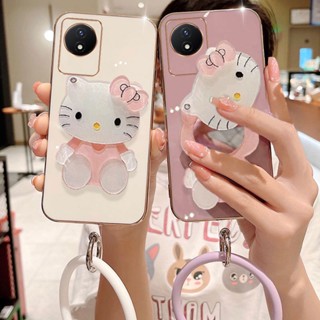 เคส Vivo Y02 2022  ซิลิโคนนิ่ม พร้อมกระจกแต่งหน้า และสายคล้อง หรูหรา สําหรับ เคสโทรศัพท์ Vivo Y02 4G 2022