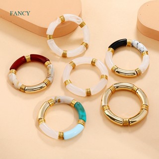 Fancy สร้อยข้อมือเรซิ่น อะคริลิค สีทอง สไตล์เรโทร สําหรับผู้หญิง