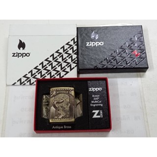 ZIPPO 29268  STEAMPUNK  ARMOR CASE 360° MULTICUT ENGRAVING  ANTIQUE BRASS   ลายแกะลงเนื้อรอบตัว 360 องศา  ของใหม่ ของแท้